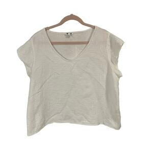 three dots crispy white beachy boho muslin gauzy 100% cotton tunic top size XXL